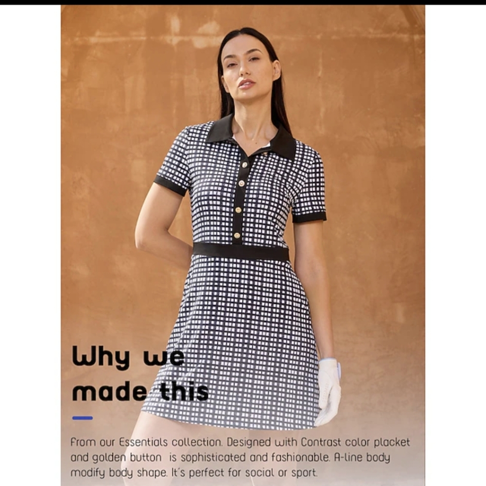 Acegolfs Black & White SS Checkered Dress NWT Pickleball Golf Tennis Sz Small - Picture 7 of 13